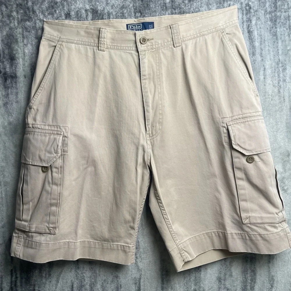 Polo Ralph Lauren Classic 67 Mens Size 36 Cargo Shorts Khaki Tan Cotton Chino